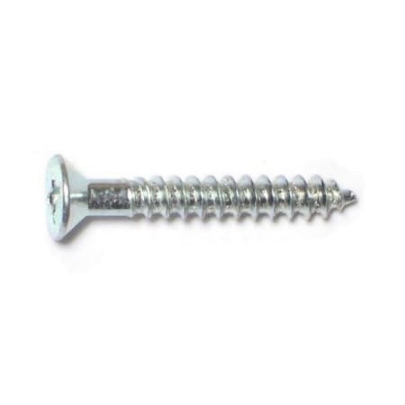 Wood Screw, #6, 1 In, Zinc Plated Steel Flat Head Phillips Drive, 100 PK